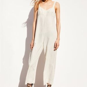 Zara Women S Ivory Striped Linen Blend Sleeveless Wide Leg Crop Jumpsuit NWT